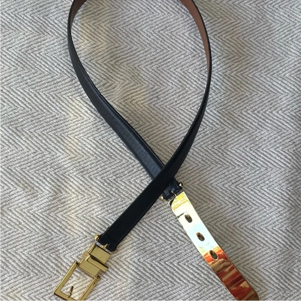 Ralph Lauren Black Leather letter opener Belt with Gold Buckle